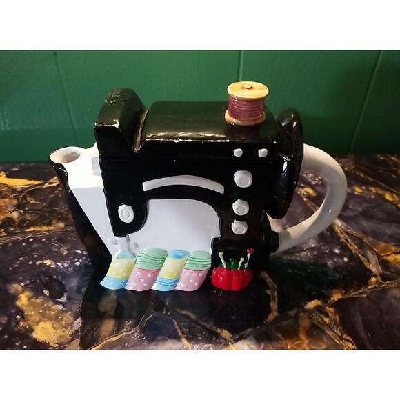 Wangs Sewing Machine Teapot Pincushion Hand painted - Picture 1 of 7
